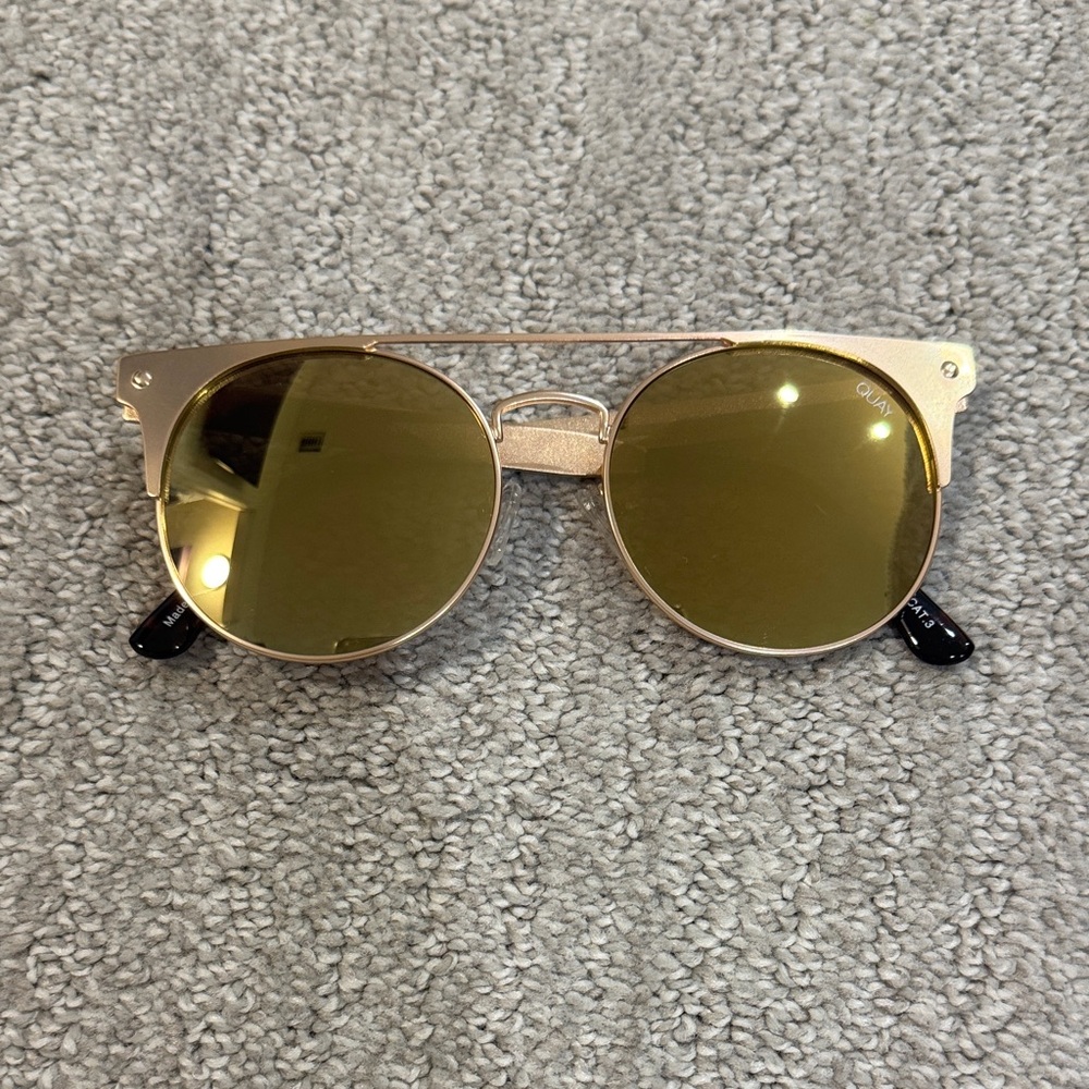 Quay Gold Round Metal Sunglasses with Mirrored Lenses
